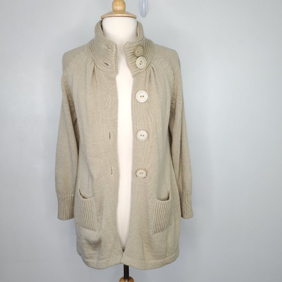 Designer Threads Tan Oatmeal 100% Alpaca Hand Made In Peru Button Up Cardigan, M - Picture 9 of 11